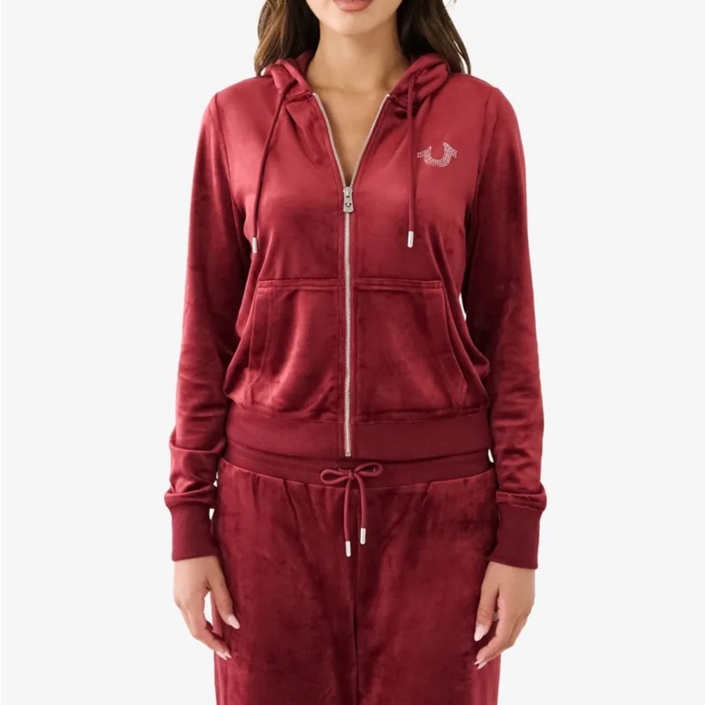 True Religion Women's Classic Velour Zip Hoodie Sweatshirt
